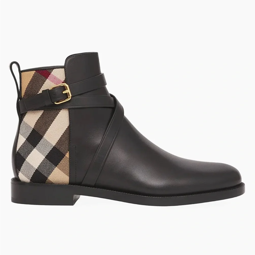 BURBERRY Pryle House Check & Leather Equestrian Ankle Boots 39.5 / 9 - Picture 1 of 15